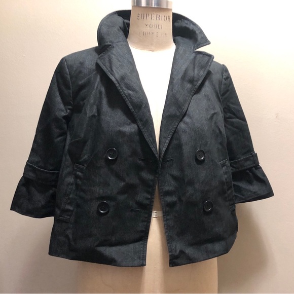 Loft Ann Taylor Black Double Breasted Button 3/4 Sleeve Blazer - Picture 5 of 5